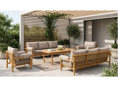 Gartenlounge Set 3-Sitzer Sofa Sessel Couchtisch Grau Beige Stilvoll