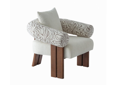 Sessel Modern Beige Elegant Loungesessel Polstersessel Holz Couch