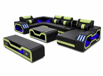 Elegantes Kunstleder Ecksofa Wohnzimmer Couchtisch schwarz TV Lowboard