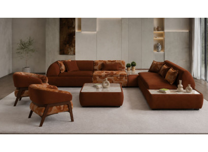 Ecksofa L Form 2x Sessel Braun Modern komfortabel Wohnzimmer