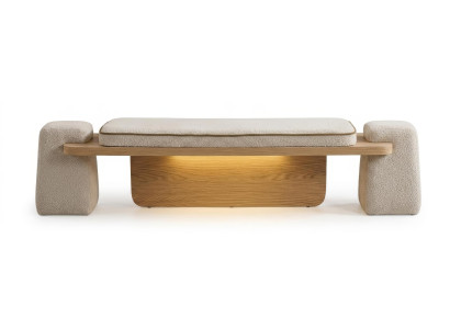 Bettbank Sitzbank Modern Beige Edel Luxus Design Schlafzimmer Bank LED