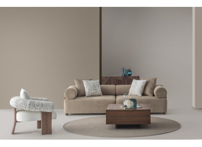 Sofa Sessel Duo Modern Beige Elegant Couch Polstersofa Design