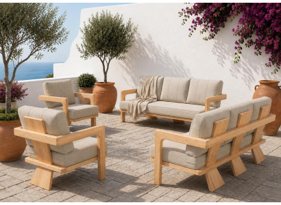 Gartenlounge Set 3-Sitzer Sofa Sessel Beige Kissen Modern Komfort Neu