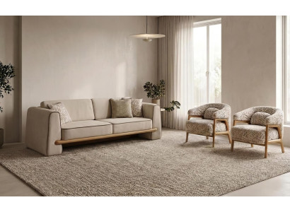 Sofa Set 3 Sitzer Sessel Modern Beige Edel Luxus Wohnzimmer Garnitur