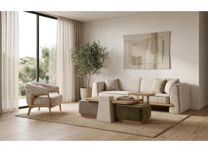 Sofa Set Sessel Couchtisch Satztisch Hocker Modern Beige Edel Luxus