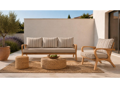 Gartenlounge Set 3-Sitzer sofa Sessel Beige Kissen Elegant Gemütlich
