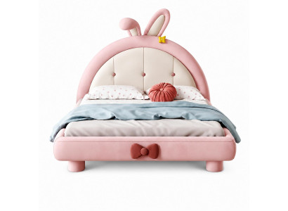 Rosa Kinderbett mit Ohren aus Leder  für Mädchen Kindermöbel