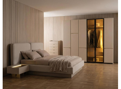 Bett Schlafzimmer Set Schrank Kommode Nachttisch Modern Beige Edel