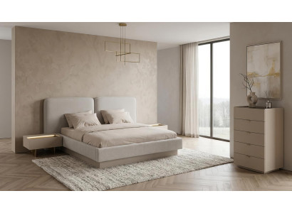 Schlafzimmer Set Bett Nachttisch Kommode Beige Edel Luxus Design Stil