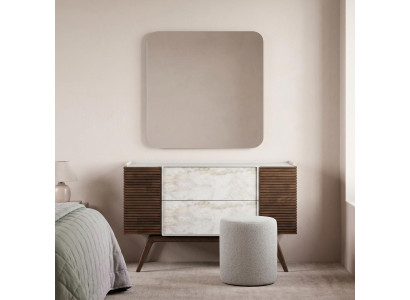 Möbel Schminktisch Spiegel Set Modern Weiß Braun Elegant Hocker