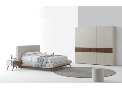 Möbel Schlafzimmer Set Modern Weiß Braun Elegant Bett Schrank