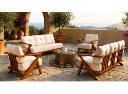Gartenlounge Set 3-Sitzer Sofa Sessel Beige Kissen Modern Elegant Neu