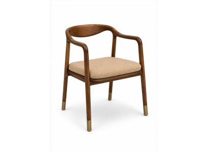 Stuhl beige braun Armlehnen Holz modern elegant Wohnzimmer Komfort