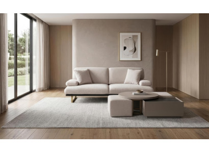Sofa Set 3 Sitzer Couchtisch Hocker Modern Weiss Edel Design Garnitur
