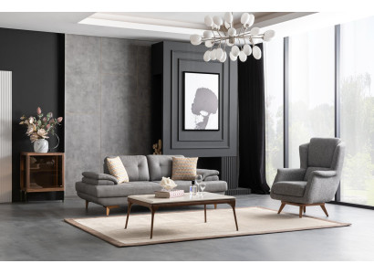 2 Sitzer Sofa Sessel Modern Grau Elegant Sofagarnitur