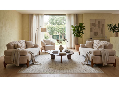 Cremefarbenes Wohnzimmer-Set Sofas Stoffsofas Sessel Designer