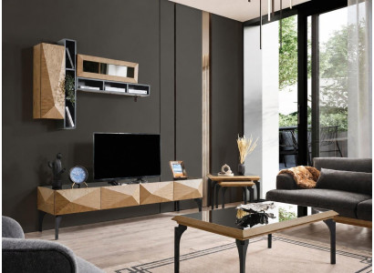 TV-Lowboard Wandregale Braun Schwarz Holz Modern Wohnzimmer
