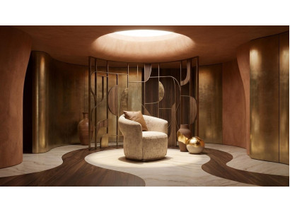 Elegantes Lounge Sessel Beige mit Gold Sockel