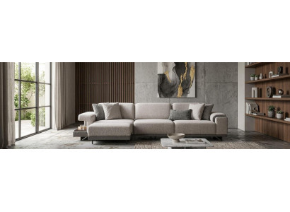 Beiger modularer 3-Sitzer mit Hocker im modernen Design
