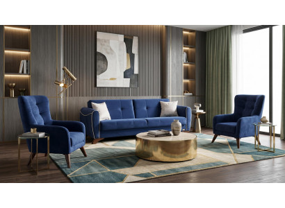 Blau Wohnzimmer-Set Sofas Stoff Sessel hohe Qualität