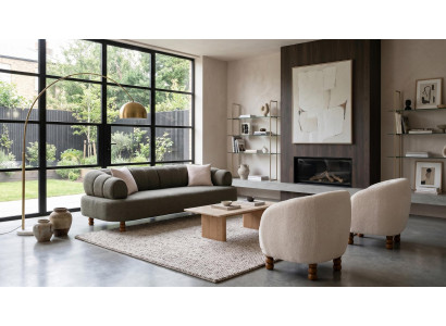 Luxuriöses Beige-grünes Wohnzimmer-Set Sofas Stoffsofa Sessel
