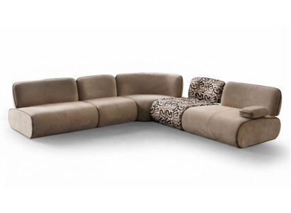 Modernes Ecksofa L-Form Beige Holz Stoff Polsterecke Wohnlandschaft