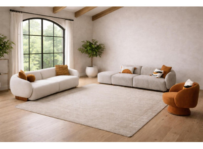 Modernes Set 2x Sofa 3 Sitzer Sessel Boucle Beige Terrakotta