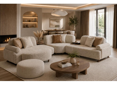Komfortables Wohnzimmer Set mit Ecksofa und praktischem Sitzhocker