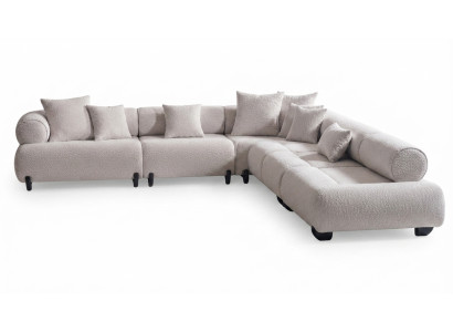 Polstermöbel L-Form Weiß Modern Holz Stoff Ecksofa Lounge Couch
