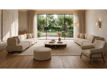 Modernes Designer Wohnensemble 3+3+1 Sitzer Sitzhocker Komfort Set