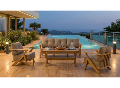 Gartenlounge Set 3-Sitzer sofa Sessel Beige Kissen Komfort Couchtisch