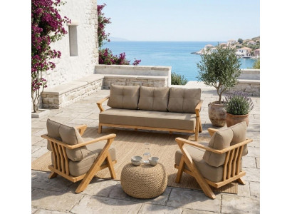 Gartenlounge Set 3-Sitzer Sofa Sessel Beige Komfortabel Terrasse