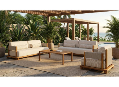 Gartenlounge Set 3-Sitzer Sofa Sessel Beige Komfortabel Couchtisch