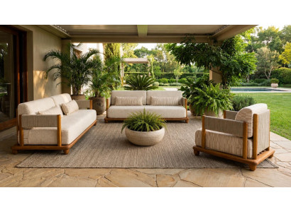 Gartenlounge Set 3-Sitzer Sofa Sessel Beige Kissen Modern Elegant Neu