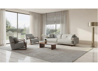 Elegante Graue Wohnzimmer Polstergarnitur 3-Sitzer 2x Loungesessel