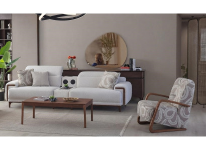 Luxuriöses Wohnzimmer Polstersofa USB Anschluß Boxen Textilsessel