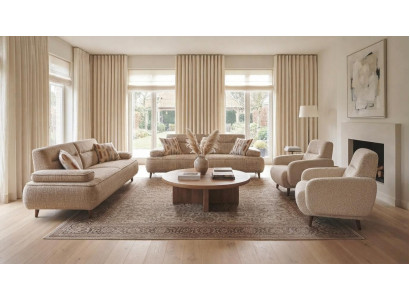 Stilvolle Beige Polstergarnitur Exklusive 2x Stoffsofas Relaxsessel