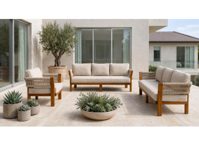 Gartenlounge Set 3Sitzer Sofa Sessel Beige Elegant Komfortabel Modern