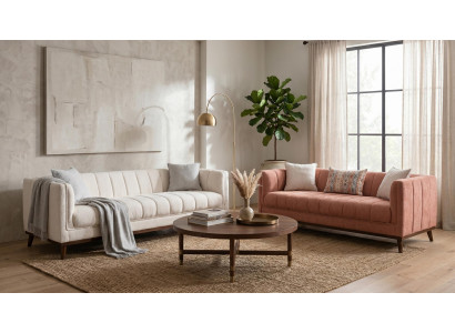 Braun-beiges Wohnzimmer-Set Sofas Designer Sofagarnitur Stoffsofas
