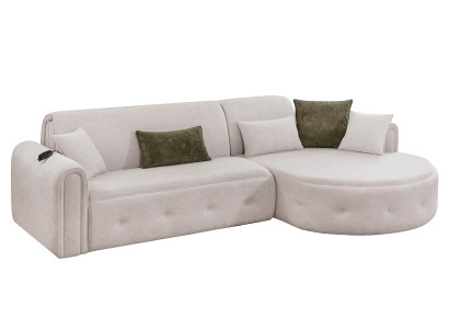 Modernes Ecksofa mit Schlaffunktion Beige Holz Wohnzimmer Luxus