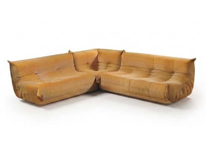 Luxus Ecksofa L-Form Orange Modern Holz Wohnzimmer Komfort