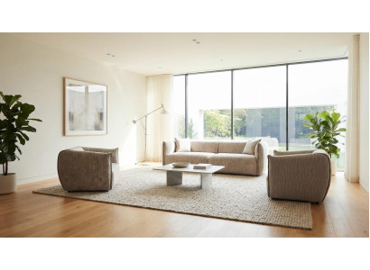 Wohnzimmer Sofagarnitur Stoff 3-Sitzer Sofa Sessel Modern Design