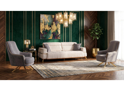 Grau-beiges Wohnzimmer-Set Sofas goldene Füße modern Designer