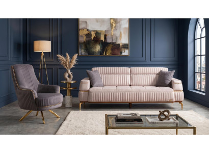 Modernes beige-graues Wohnzimmer-Set Sofas Stoff Sessel