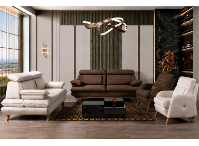 Exklusive Sitzgruppe Braun Sofa Set 4 teilig Sofas Sessel Holz Textil