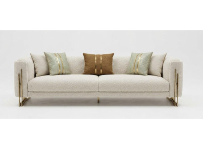 Modernes 3-Sitzer Sofa Creme Bouclé Stoff Wohnzimmer