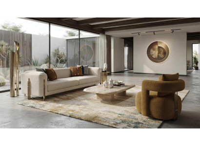 Modernes Wohnzimmer Set Sofa Sessel Beige Braun Polstermöbel