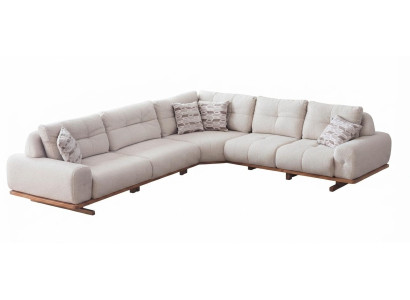 Modernes Weißes L-Form Ecksofa Stoff Holz Wohnzimmer Couch
