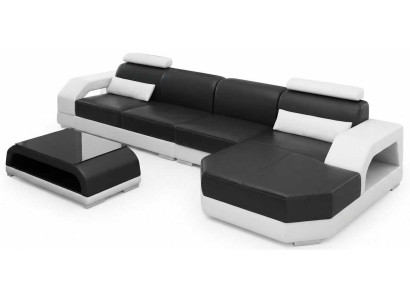 Premium Ecksofa Schwarz mit Chaiselongue und stilvollem Couchtisch