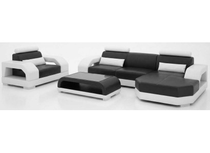Premium Wohnlandschaft Schwarz mit Sessel und modernem Couchtisch